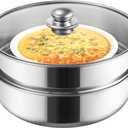 ZENFUN Steamer for Cooking, 2 Tier Stack and Steam Pot Set With Glass Lid, Stainless Steel Double Handle, 11 Inch (Thickened)
