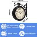 BESTIME 66276B Double Sided Metal Wall Clock with Black Frame.Dial: 10-Inch,Quiet,Easy Read,Retro Station,Antique Hanging Clocks for Garden,Home Decor,Indoor,Outdoor,Living Room., Medium