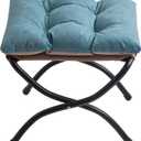 15" Upholstered Folding Foot Rest Stool with Foldable Metal Frame Blue
