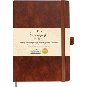 Lined Leather Bound Journal Notebook, A5 Hardcover - Brown 5.8x8.3" - Thick 300 Pages College Ruled Paper Journals for Men and Women - Personal and Professional Note Book for Writing & Journaling
