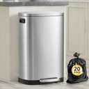 13 Gallon Trash Can with Lid, 50L Fingerprint Proof Stainless Steel Kitchen Trash Can with Removable Inner Bucket and Lid Soft Close, Pedal Rubbish Bin for Home Office (Silver)