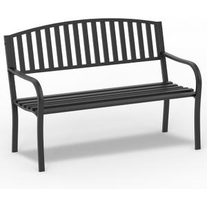 On Shine 50'' Outdoor Bench Weatherproof, Cast Iron All Metal Frame Garden Bench, Anti-Rust Patio Park Bench Clearance for Front Porch, Yard, Lawn, Deck