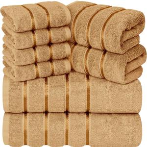 Luxury Towels for Bathroom Set of 8 - 2 Bath Towels 2 Hand Towels 4 Washcloths - 600 GSM 100% Cotton Ring Spun Viscose Border Towels Set - Beige