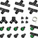 3/8" Soaker Hose Fittings Kit, Garden Hose Irrigation Connectors with Two-Way Valve Connectors, Tees, Feeders, Plugs, Male & Female Connectors, Drip System Parts for Garden Lawn