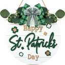 TOARTi Happy St. Patrick's Day Wooden Door Wreath (11.4"x11.4"), Rustic Saint Patricks Welcome Wall Sign Hanging, Scandinavian Irish Home Decoration for Saint Patricks Day Gift