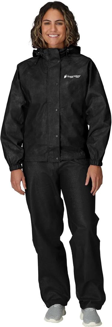FROGG TOGGS Women's Classic All-Purpose 2-Layer Waterproof Breathable Rain Suit (Medium, Black)