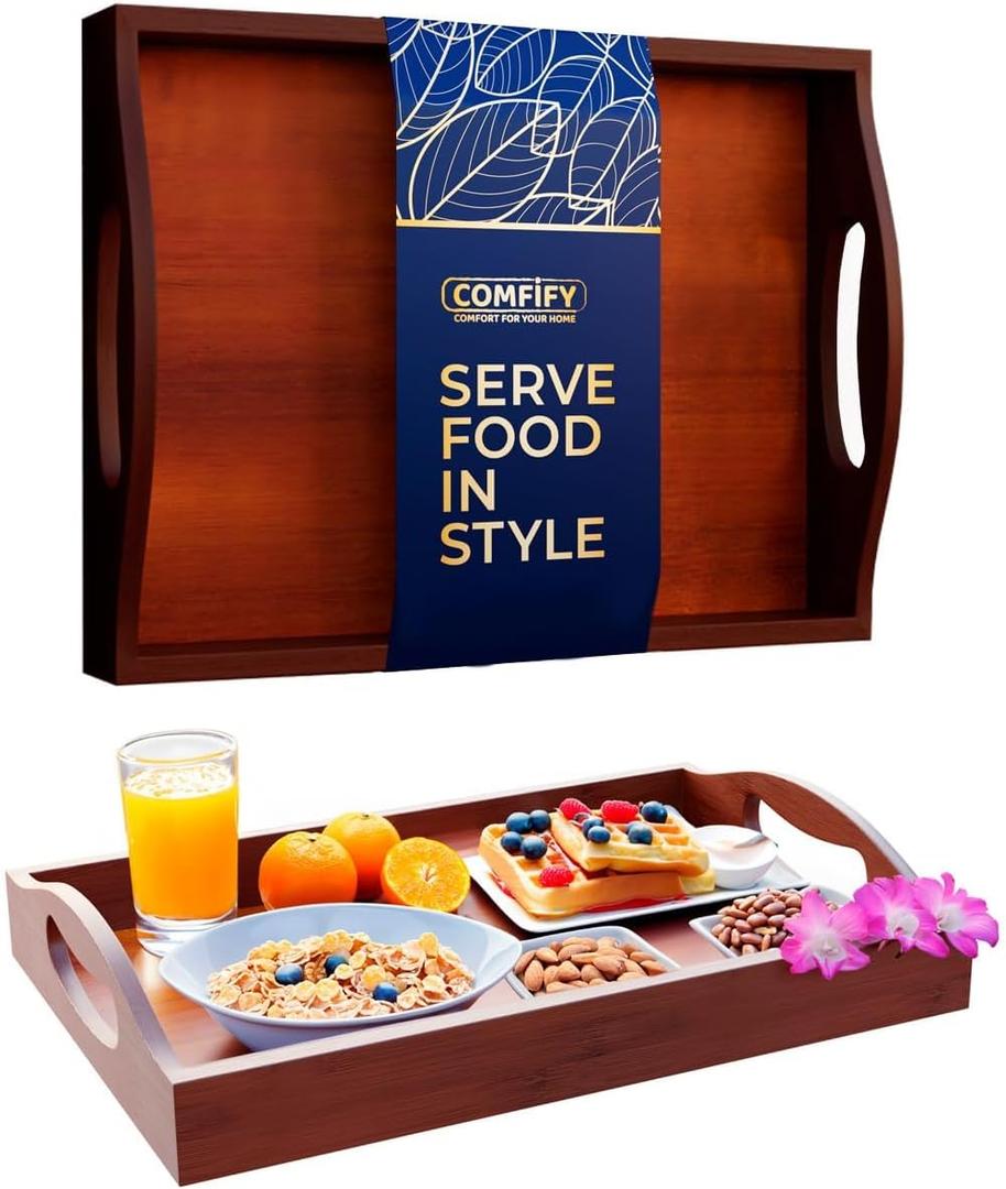 Comfify Bamboo Serving Tray - Stylish Ottoman Tray for Entertainment & Decor - Versatile and Elegant Design - Perfect for Serving, Organizing, and Decorating - Brown Color