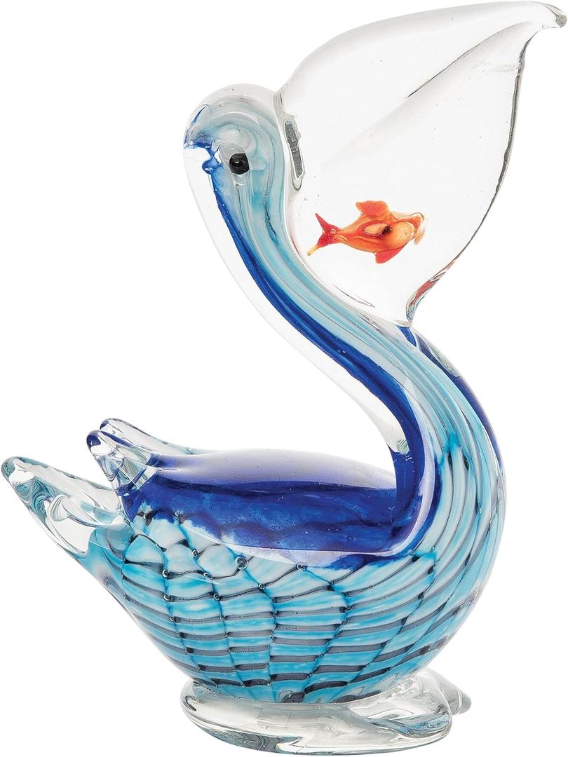 Beachcombers 7" x 5" Pelican Glass Figure Figurine Table Top Ornament Animal Sculpture Sea Animal Beach Nautical Coastal Decor Decoration Blue