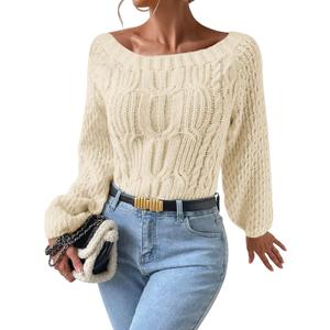 ZAFUL Women's Cropped Knit Sweater Boat Neck Long Sleeve Pullover Jumper Top XL
