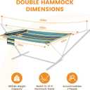 Lazy Daze Double Hammock with Pillow & Straps for Outside, Beach Stripes, This hammock holds up to 450 lbs and is spacious enough for two people. It has a total length of 10.5 ft (ring to ring), with a bed measuring 78.7" x 55.1"
