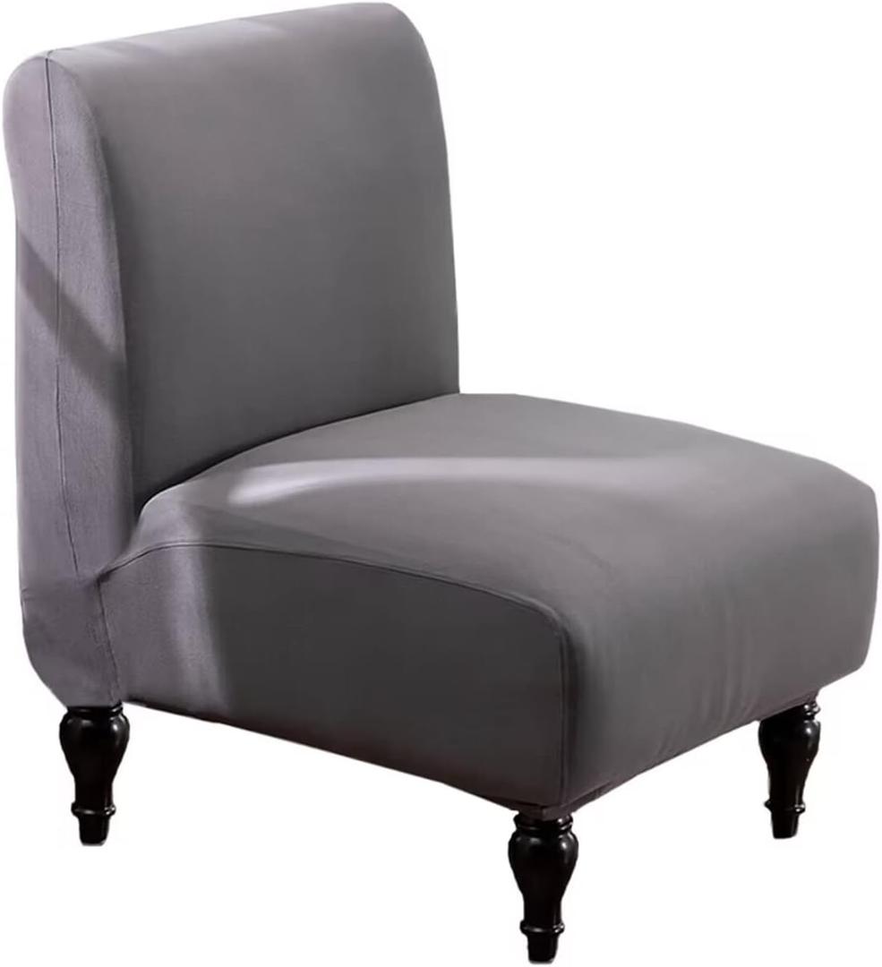 Armless Chair Slipover, Large Size Accent Chair Covers Stretch Living Room Slipper Chair Slipcover Spandex Jacquard Fabric Removable Washable Non-Slip Chair Cover for Home Hotel Bedroom (Grey)