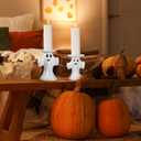 Mumufy 2 Pcs Halloween Ghost Candle Holder for Pillar Candle 5" 7" Tall Ceramic Cute Ghost Candlestick Holders White Pillar Taper Candles Stand Table Decor for Halloween Wedding Party Gift