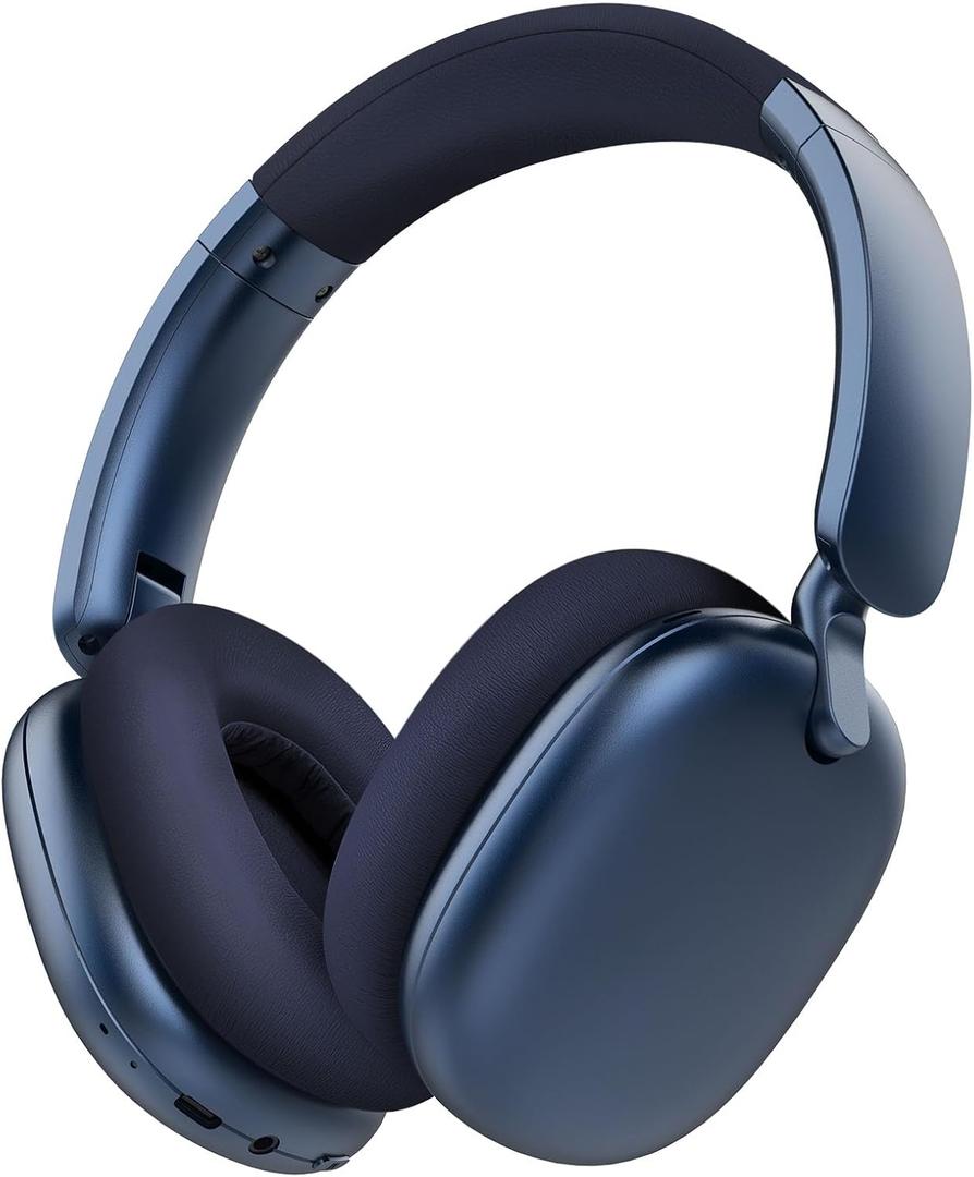 RORSOU C6 Active Noise Cancelling Headphones, Wireless Over Ear Bluetooth Headphones, 60H Playtime, Lightweight Folding Deep Bass Comfort Fit Ear Cups Headset with Mic for iPad/Travel/PC/Home, Blue