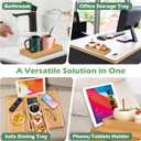 Joy&Grace Couch Arm Tray, 3-in-1 Magnetic Detachable Sofa Arm Table with Phone and Tablet Holder Bamboo Couch Cup Holder, Foldable Sofa Armrest Tray for Eating, Drinks, Phones (Natural)