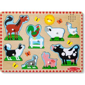 Melissa & Doug Farm Animals Sound Puzzle 8-Piece Wooden Peg Puzzle with Light-Activated Sounds, Music Learning Toy for Toddlers and Preschoolers Ages 2+