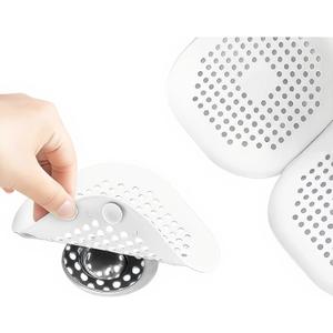 Silicone Shower Drain Hair Collector 2-piece Set, Anti Clogging Drain Cover with Strong Suction Cup, Square Hair Filter for Bathtub, Shower and Kitchen Sink, Easy to Clean Drain Protector (White)