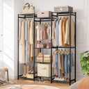 HOMIDEC Wardrobe Closet, 4 Hanging Spaces Portable Clothes Rack,Free Standing Closet Organizer and Storage System with Hanging Rods,Clothing Rack Suitable for Cloakroom,Bedroom,Entrances,etc.Black