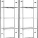 Sakugi Storage Shelves - Set of 2, 5-Tier Metal Shelf Organizer, Space-Saving Garage Shelving with Leveling Feet, Standing Shelves Organizer for Kitchen, Laundry, Pantry (18.4"x12.6"x57.4", Silver)