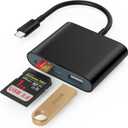 SD Card Reader, USB 3.0 Type C High Speed to SD/TF Card Adapter for iPhone 17/16/15 Pro Max Memory Card Reader with SD MicroSD USB 3 Port for Mac/iPad/MacBook Pro/Air Android Phone Tablet (Black)