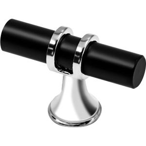 Alzassbg 10 Pack Matt Black and Silver Cabinet Knobs, 2 Inch(50mm) Cabinet Hardware T Bar Knobs for Cupboard and Drawers AL6097CP-MB (Single Hole Knobs)