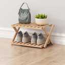 2 Tier Bamboo Shoe Rack,Portable Folding Shoe Storage Rack,Without Installation Small Shoe Rack Perfect for Corridors, Bedrooms and Small Spaces (2 Tier)