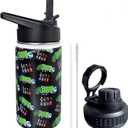 Garbage Truck Trash Recycling Kids Water Bottle for School with Straw Lid,12oz Stainless Steel Insulated Water Bottle for Boys & Girls,Leak Proof Lid with Handle & Touch Free Spout (A03)