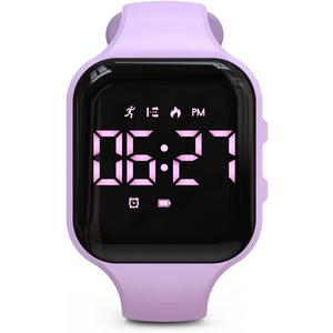 Non-Bluetooth Led Fitness Tracker Watch,Digital Pedometer Watch,with Step Counting/Distance/Calories/Stopwatch/Alarm Clock, Great Gift for Kids Teens Girls Boys Xmas (Square - purple)