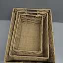 Large Wicker Basket Rectangular with Wooden Handles for Shelves, Water Hyacinth Basket Storage, Natural Baskets for Organizing, Wicker Baskets for Storage 14.5 x 10.3 x 7.5 inches - 3 Pack