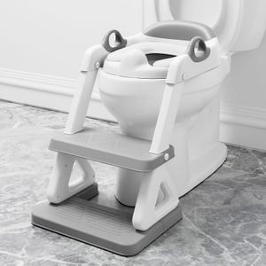 Potty Training Seat with Step Stool Ladder for Kids and Toddler,Wiifo Sturdy Potty Ladder with Soft Padded Cushion for Toddler Boys and Girls(Light Grey) 2025 New Version