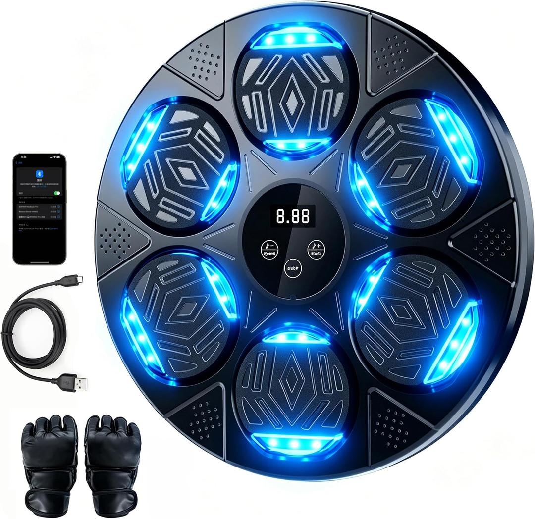 Music Boxing Machine, Wall Mounted Bluetooth Punching Pad with Gloves Height Adjustable Easy Setup with 5 Levels for Adults and Kids, Bluetooth Music Boxing for All Groups at Home and Office, Color: Dark Black