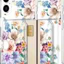 Hungo Compatible for iPhone 17 Case Wallet with Card Holder,Ultra Thin Slim Cute Girly Skin Cases Protector with Airbag Bumper for Women Girls (Clear Beautiful Carnation)