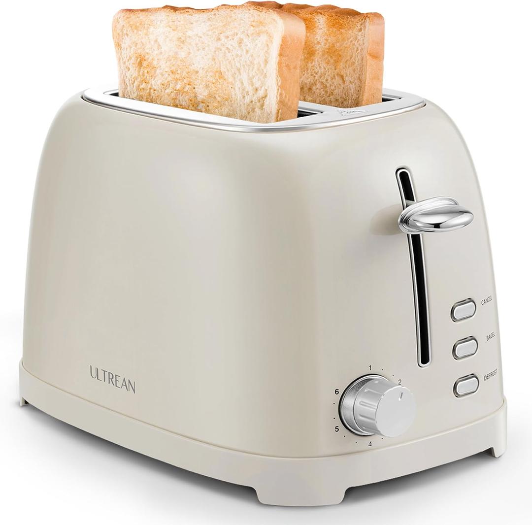 Ultrean Toaster 2 Slice with Extra-Wide Slot for Toasting Bagels, Breads, Waffles & More, Stainless Steel Material with Removable Crumb Tray, 6 Browning Settings