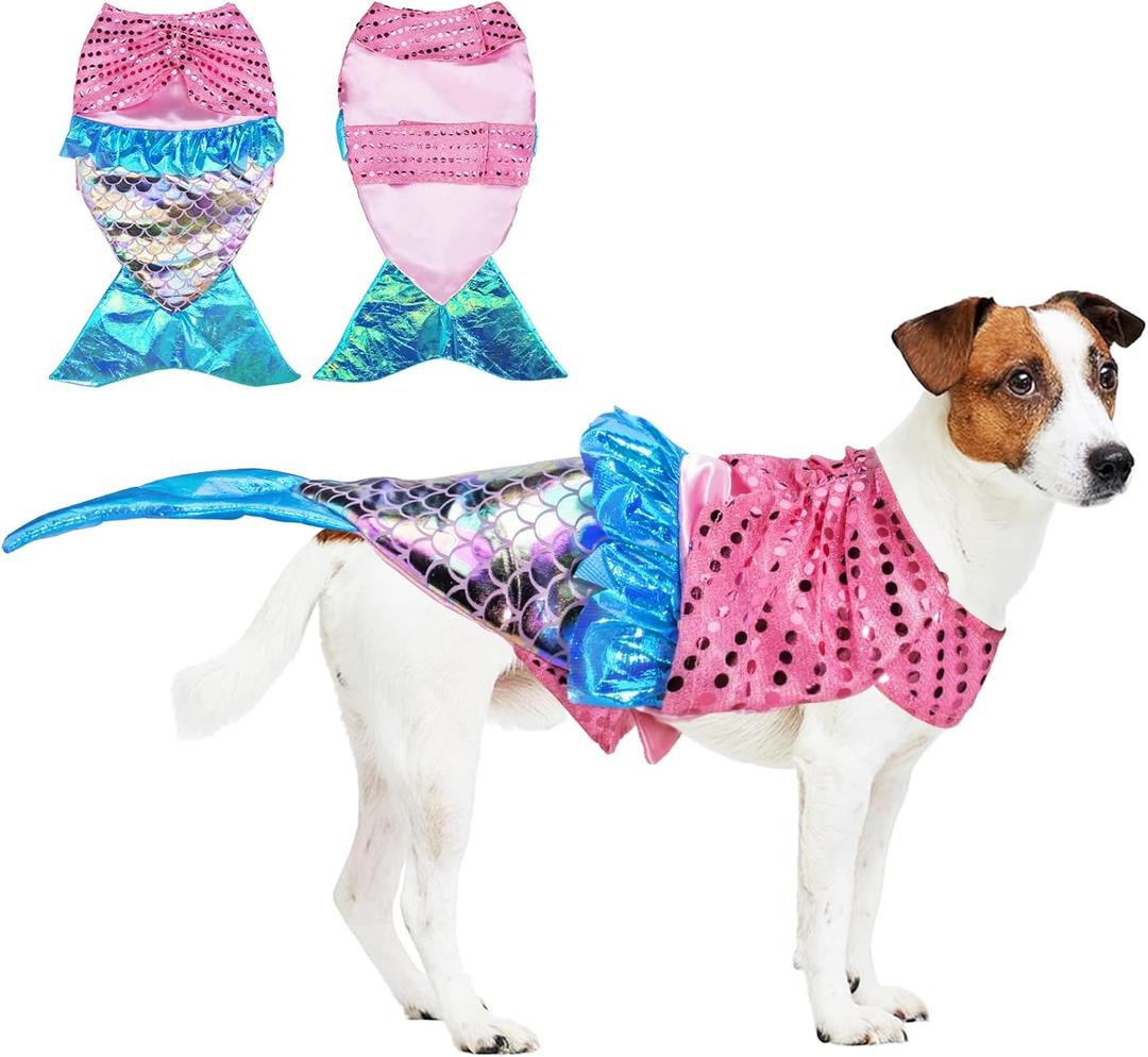 Mermaid Dog Halloween Costume - Funny Shiny Dog Clothes Mermaid Costume for Small to Medium Dogs Puppy, Pet Cat Cosplay Outfit Apparel for Christmas Birthday Parties Photo Props