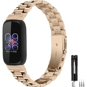 Metal Bands Compatible for Fitbit Inspire 3 for Women & Men,Solid Stainless Steel Adjustable Strap Replacement Band for Inspire 3 Fitness Tracker (Champagne)