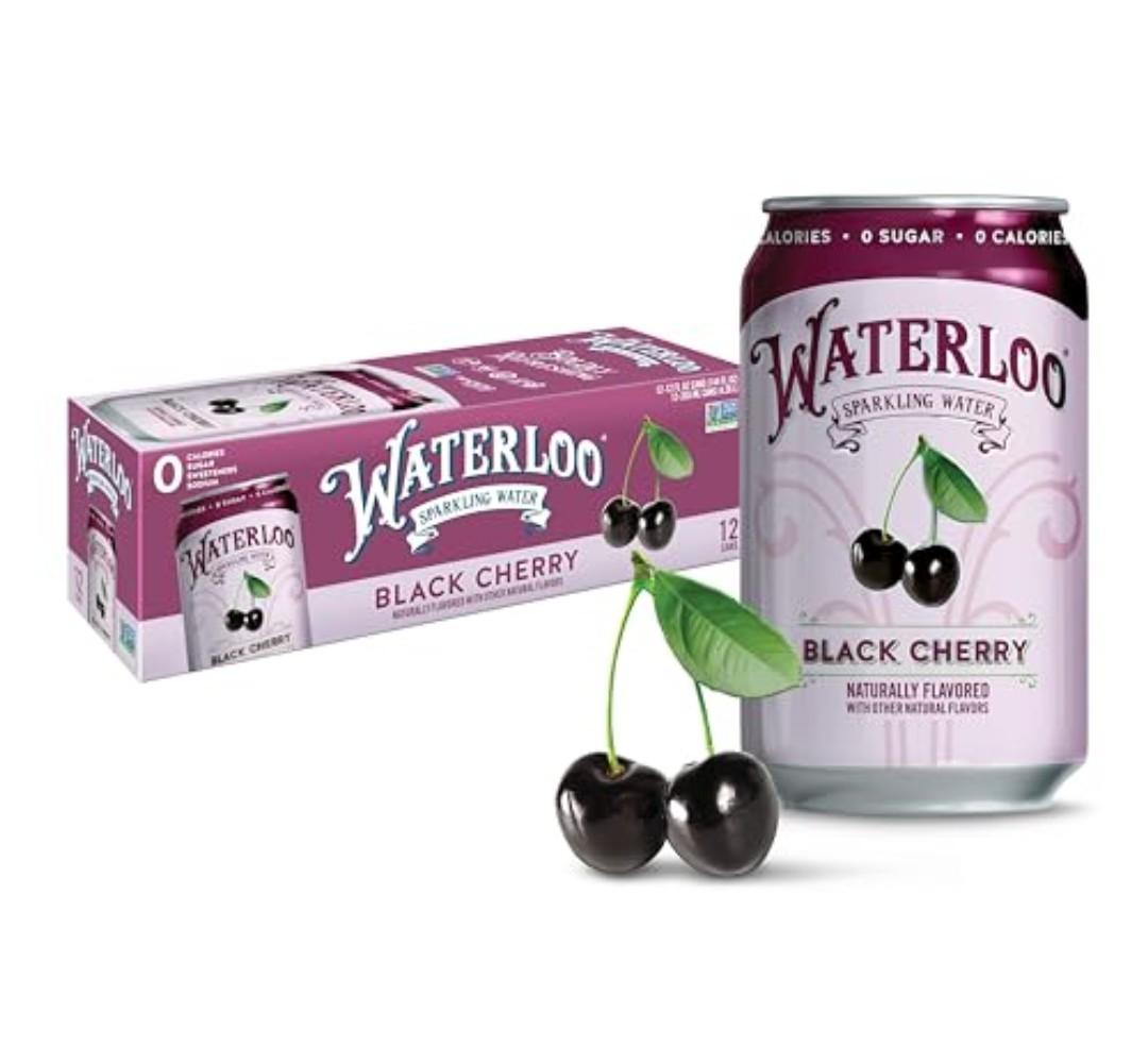 Waterloo Sparkling Water, Black Cherry Naturally Flavored, 12 Fl Oz Cans (Pack of 12) – Zero Calories and Zero Sugar or Sweeteners, BBD: Dec 13/26