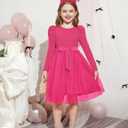 Arshiner Toddler Girls Tutu Dress Gigot Long Sleeves Fall Winter Belted Princess Party Tulle Dresses 3-8Y