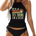Womens Two-Piece Tankini Set Cow Skull with Leopard Print Sets Swimwear Tankini Top Sets Swimwear (Medium, Black-2)