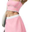 LAMISSCHE Womens Spaghetti Strap Tennis Skirt Sets with Built in Bra Shorts (Pink)