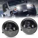1 Pair 7 inch LED Headlights Round, H6024 High Low Sealed Beam, Compatible With Jeep Wrangler TJ JK CJ Hummer H1 H2, Black
