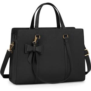 Laptop Bag for Women 15.6 inch Laptop Tote Bag Waterproof Leather Computer Bag Large Lightweight Briefcase Professional Business Office Work Bag Black