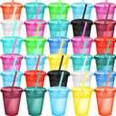 Sieral Cups with Straws and Lids Kids Tumbler with Straw Reusable Water Bottle Iced Coffee Travel Mug Adults Plastic Cups for Parties 16 oz(Modern Colors,30 Pack)