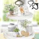 2 Tiered Tray Wooden Serving Stand by Felt Creative Home Goods. Small Shabby Chic Beaded Tray for Home Decor Display Farmhouse Country Decoration Kitchen or Dining. Includes 3 Custom Handles (White)