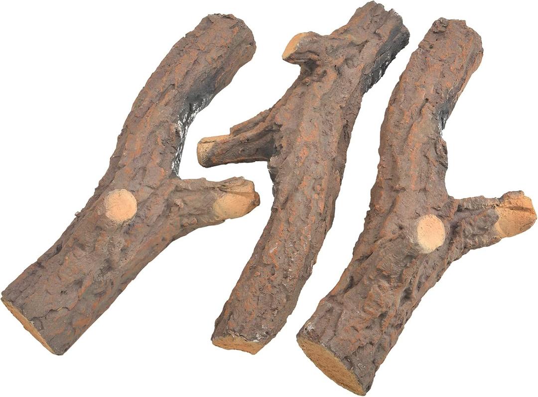 Skyflame 3 pcs Ceramic Gas Fireplace Logs, Decoration Artificial for All Types Indoor or Outdoor Fireplace and Fire Pit - Gas, Insert, Ventless, Vented, Electric, Realistic Clean Burning Accessories