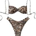 GORGLITTER Women's Cheetah High Cut Thong Bikini Sets Leopard Triangle String Swimsuits 2 Piece Animal Print Bathing Suit L