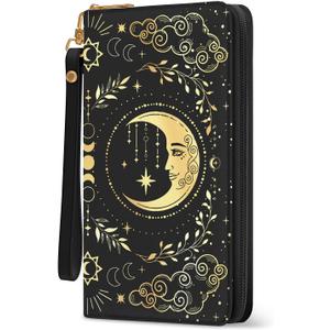 Gothic Womens Wallet, Goth Witchy RFID Blocking Wristlet Wallets for Women, Moon Ladies Purse with Zip Credit Card Holder and 10 Card Slots & ID Window, Large Capacity Tarots Women's Clutch Organizer