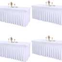 4 Packs White Tableclothes for 6 Foot Rectangle Tables, Wrinkle Resistant Fitted Table Cloth Stretch Spandex Table Covers with Skirt for Event Banquet Wedding Birthday Party