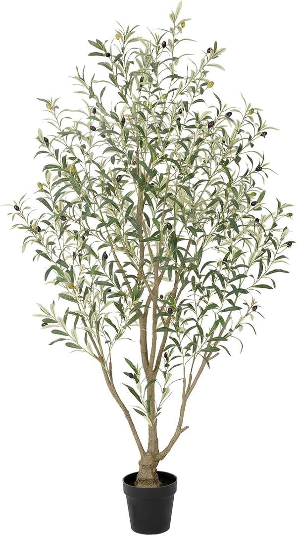 Nafresh Super Full Faux Olive Tree, 6FT Artificial Olive Tree Indoor, Fake Silk Trees with Realistic Leaves and Lifelike Fruits for Indoor Outdoor Living Room Corner Office Bedroom Home Decor