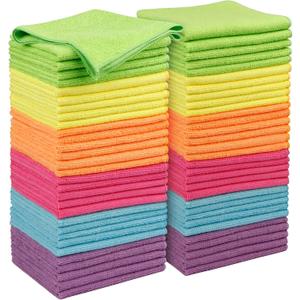 Orighty Microfiber Cleaning Cloth Pack of 60, Microfiber Towels for Cars, Highly Absorbent Car Cleaning Supplies, Lint Free Cloths Clean Rags for Car Care, House, Kitchen, 12x12 inch (Multicolor)