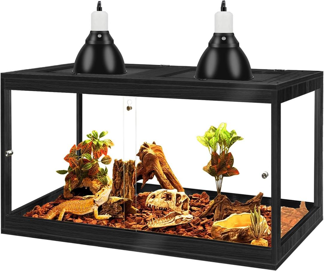 PROLEE Reptile Tank, 31 Gallon Beard Dragon Tank, Tempered Glass Reptile Encloure and Snake Tank with Locking Design for Lizard,Gecko,Chameleon (24"X15.5"X15.5",Black)