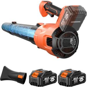 Leaf-blower-cordless-air blower for lawn care and dust-electric leaf blower with battery and charger with 21V,4.0Ah,2 Batteries-3 Speed Modes-brushless motor turbo for patio cleaning lawn tools-orange